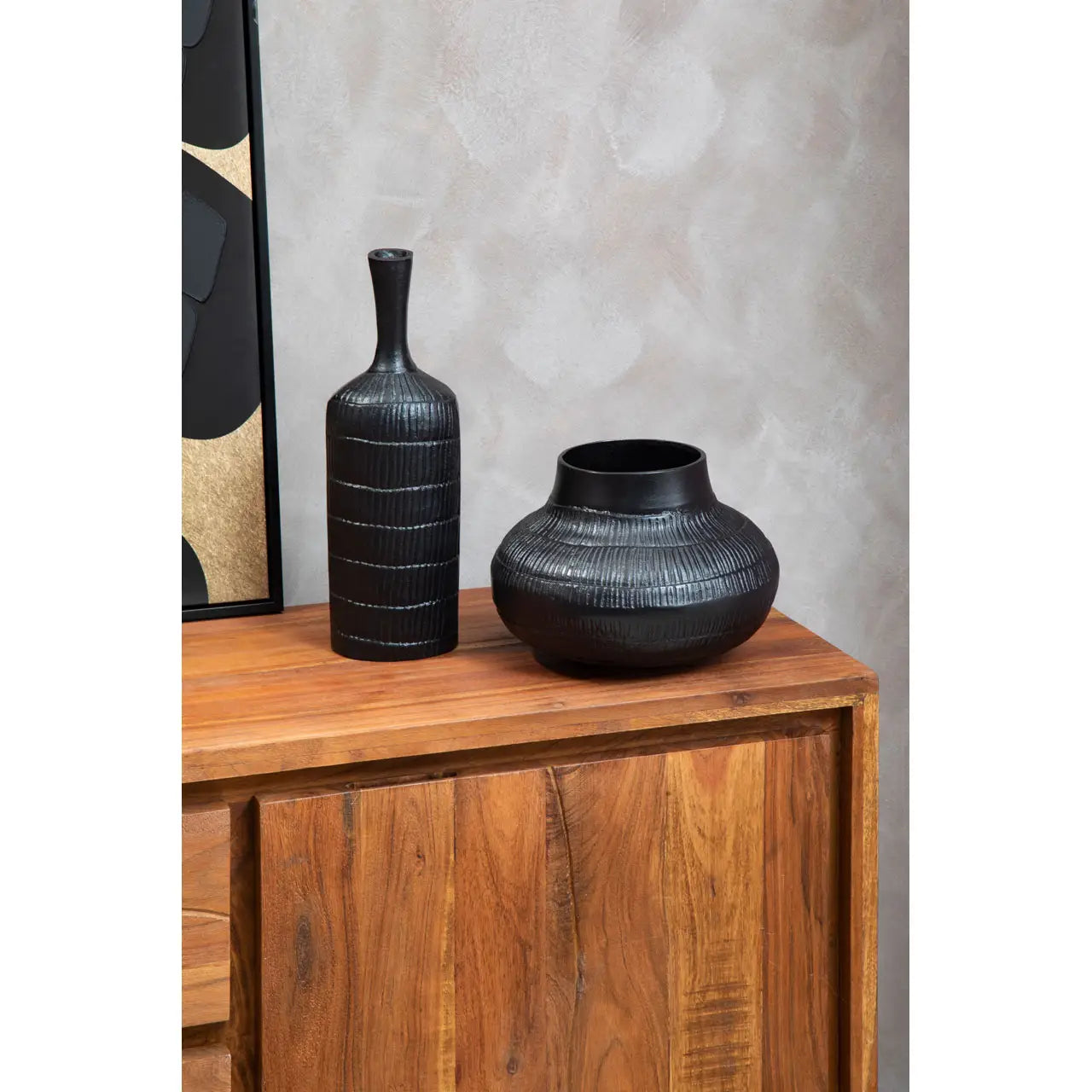 Alto Black Ribbed Bottle Vase | Large